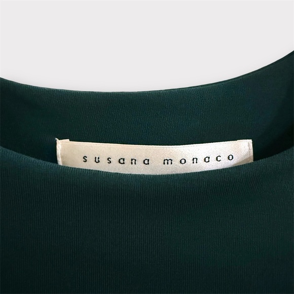 Susana Monaco XS Dark Green Open Back Bodycon Dress Long Sleeve Stretch - Picture 2 of 6